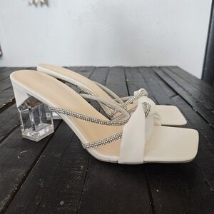 Elegant White Women's Heels with Crystal Accents NIB Women's 11 42 Square Toe
